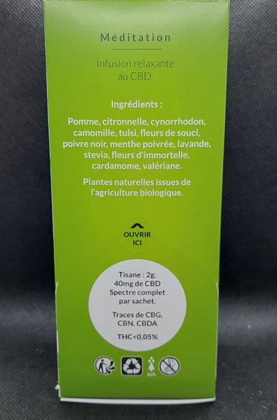 INFUSION MEDITATION relaxante 40 mg de CBDspectre complet cbdvap